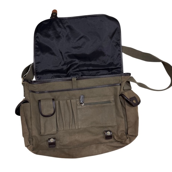 Vintage Gap Military Green Messenger Bag Boho Canvas Army Olive Unisex Y2K - Picture 5 of 13